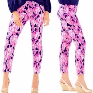 Lilly Pulitzer Kelly Skinny Ankle Pant High Tide Navy Via Amor Flamingo Print